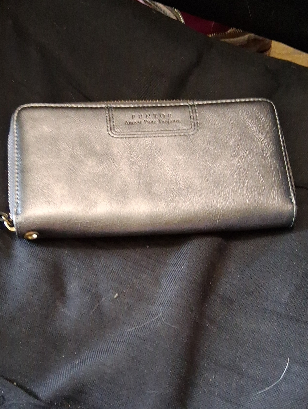 Funtor Black Zip-Around Leather Wallet